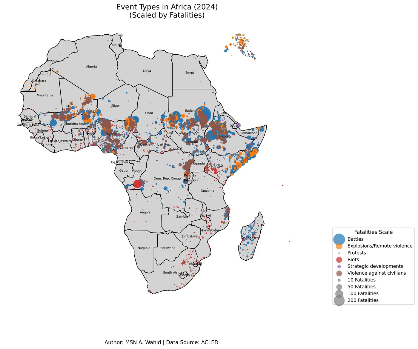 Africa Event Map Scaled by Fatalities